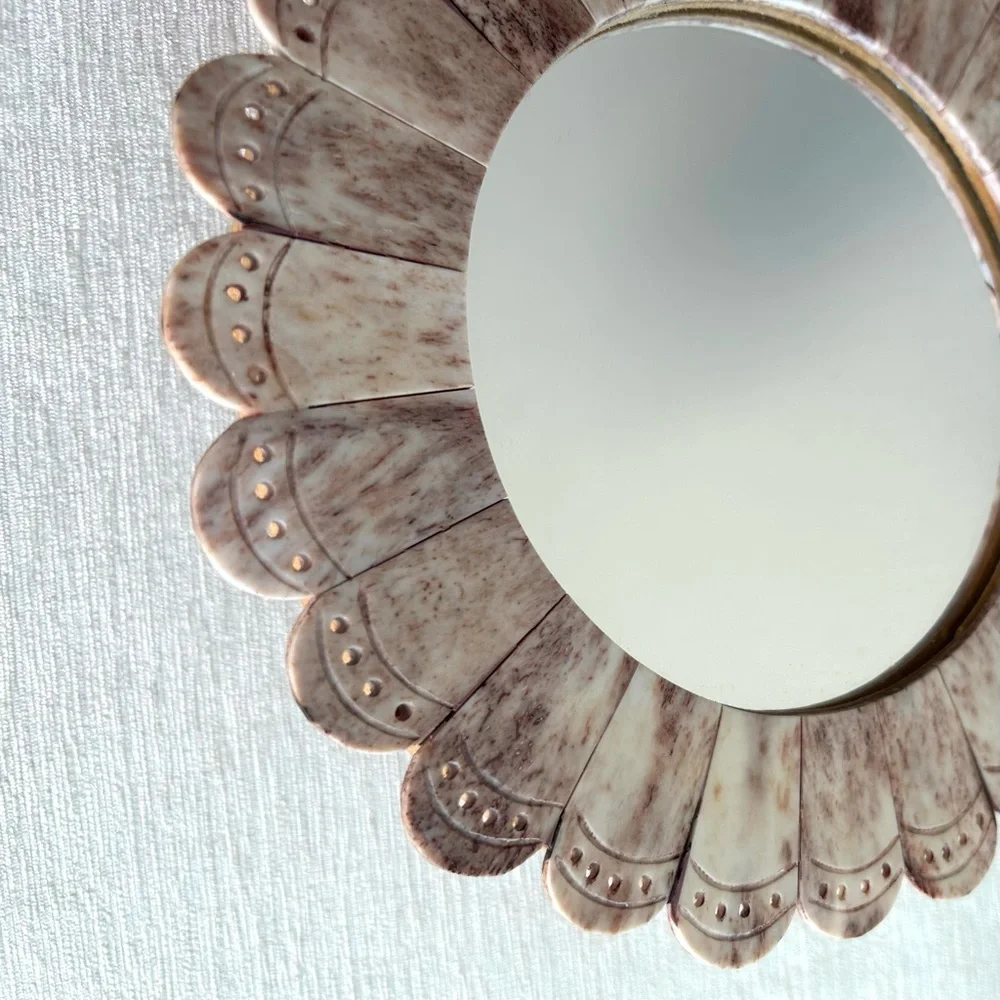 handcarved floral shaped mirror w/easel back natural organic petal